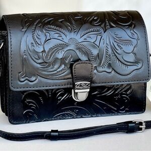 Patricia Nash Black Tooled Leather Crossbody Bag